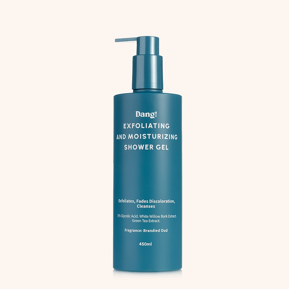 A bottle of an exfoliating body wash