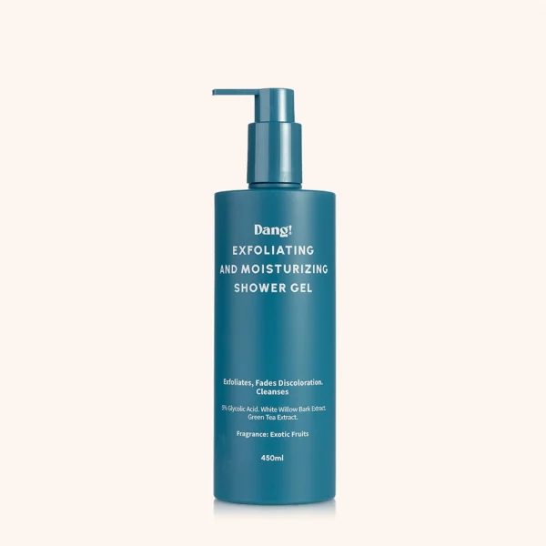 An image of an exfoilating shower gel with 5% glycolic acid