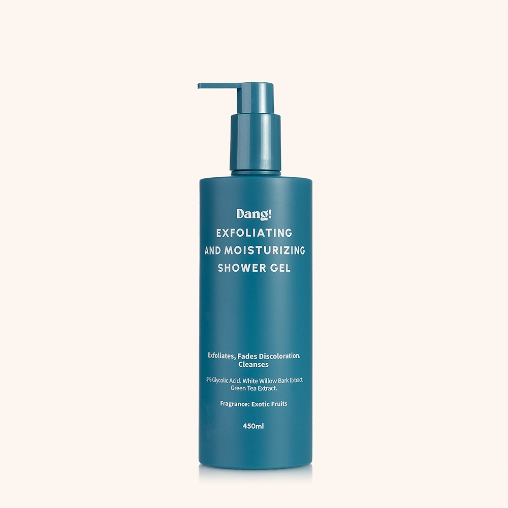 An image of an exfoilating shower gel with 5% glycolic acid