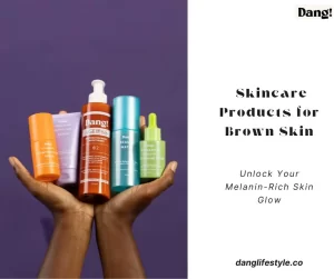 A background image of model's hands with some of the best skincare products for brown skin