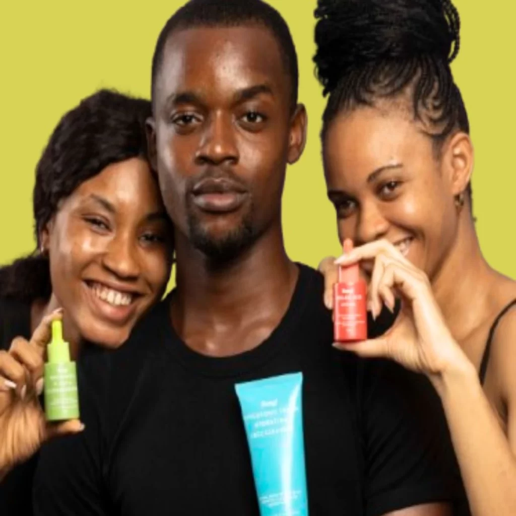 3 melanin-rich skin models holding some recommended skincare products for summer in their hands