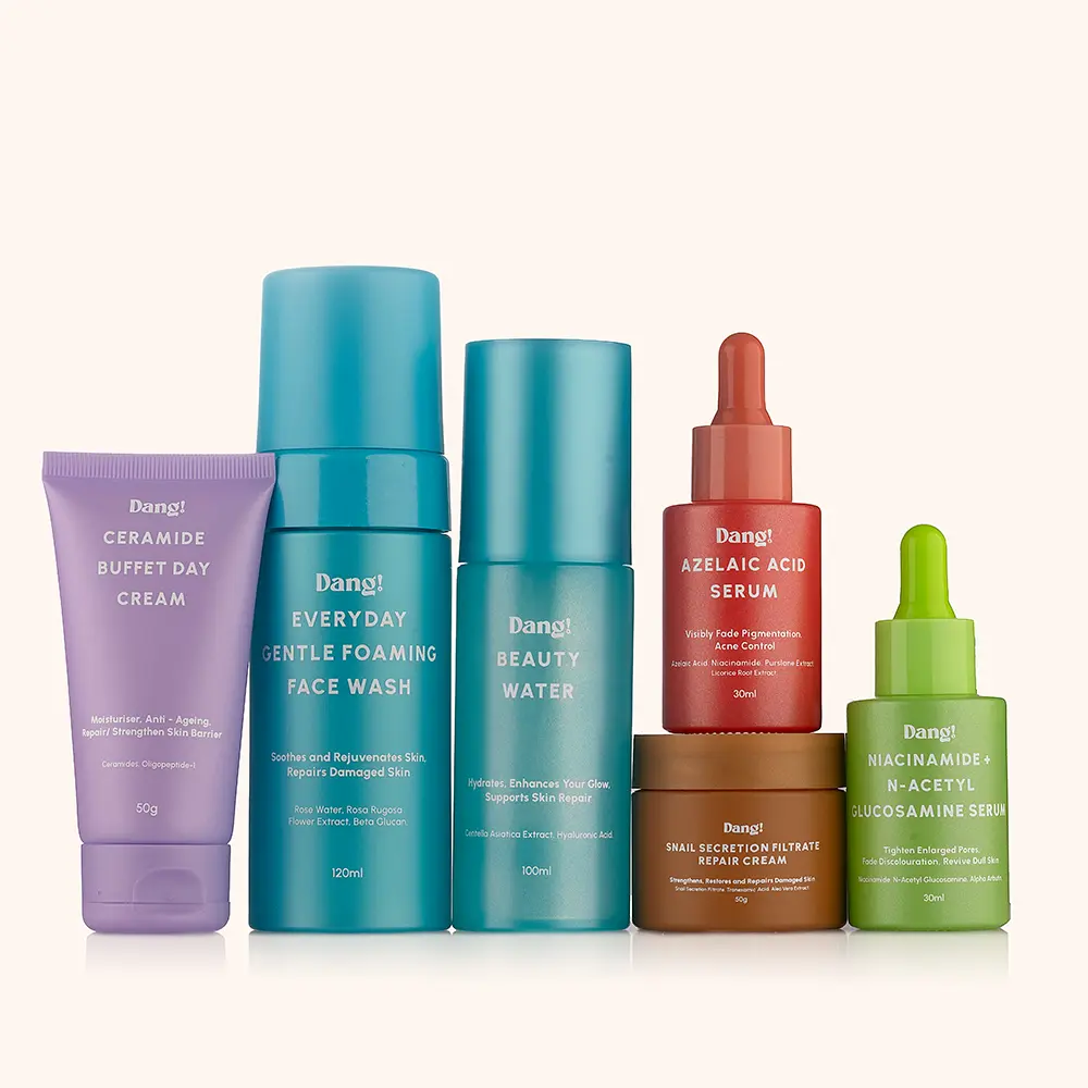 A line up of skincare products for acne