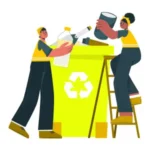 an image of a man and a woman disposing empties into recycling bins