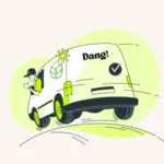 An image of a driver in a pick up van driving away