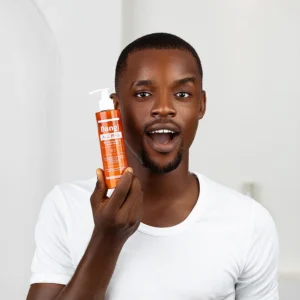 A man holding a Luxury body moisturizer for summer skincare routine for men
