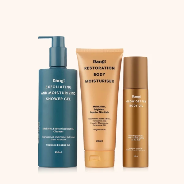 Line up of 3body glow products from the dang body glow set