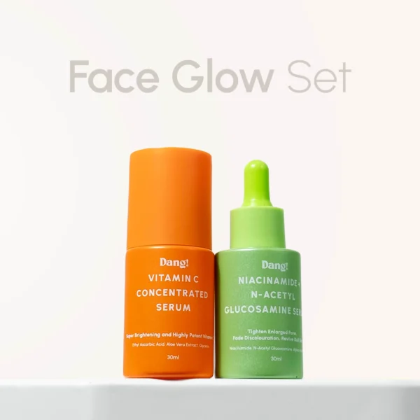 And image of 2 serums in the dang face glow set (Niacinamide and vitamin C serum placed side by side