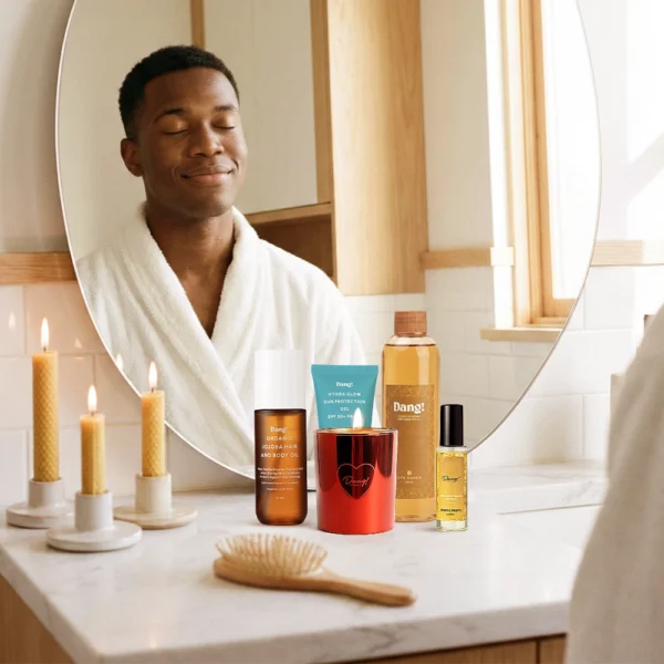 Luxury gift set for him or her featuring skincare, scented candle, room spray and diffuser refill