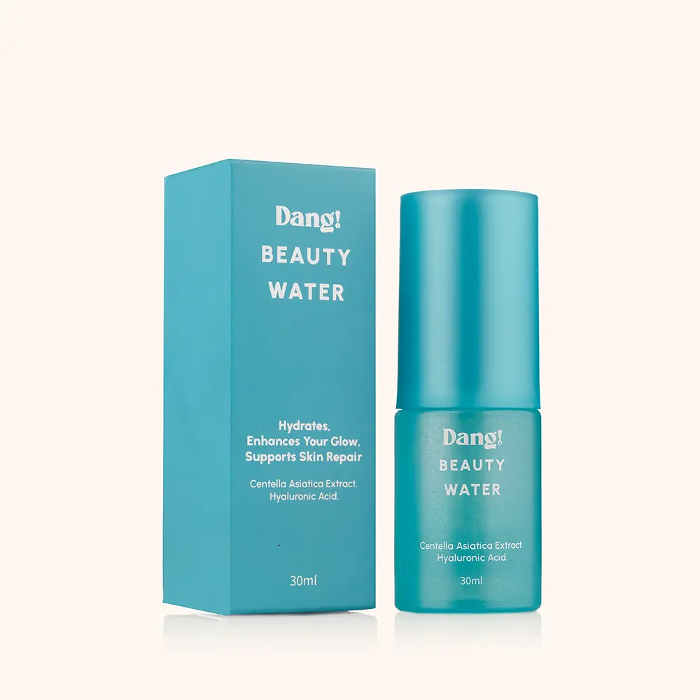 A blue bottle with the name Dang! Beauty Water