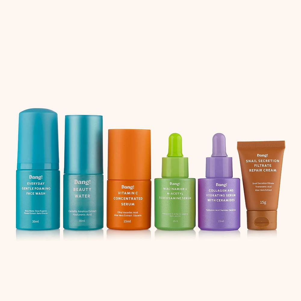 A line of of mini skincare products called skincare set for normal to oily skin