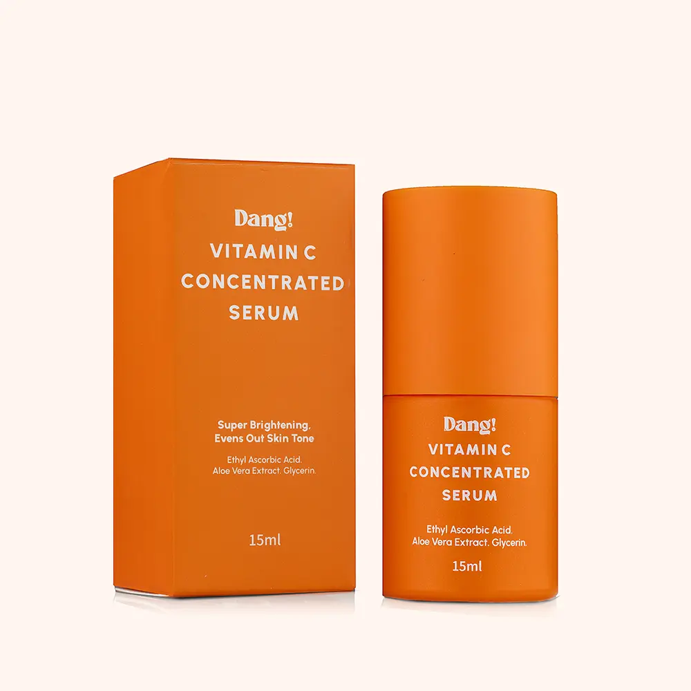 An orange bottle of serum called Dang! Vitamin C concenterated serum 15ml