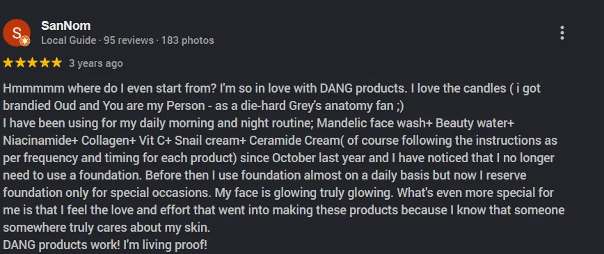 Dang Skincare and Fragrance products customer review