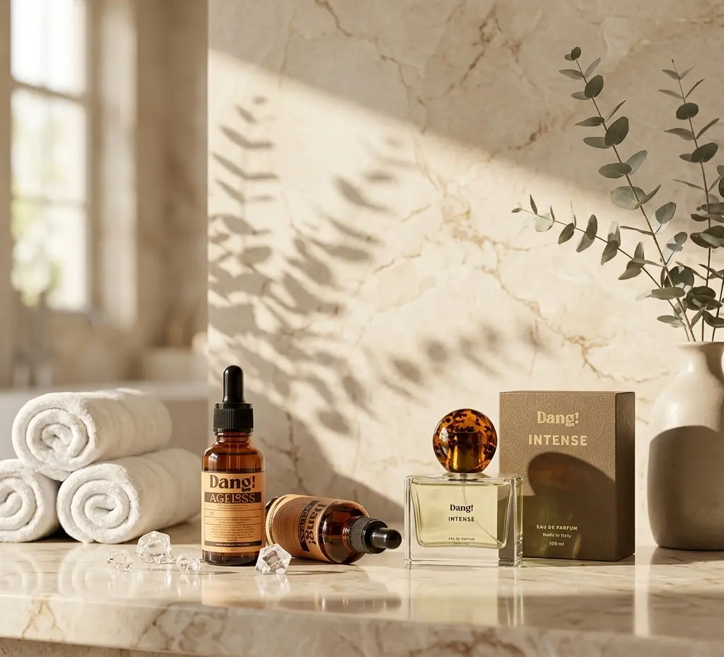 Image of the Dang Perfume set containing a bottle of eau de parfum and a 30ml unrefined jojoba oil