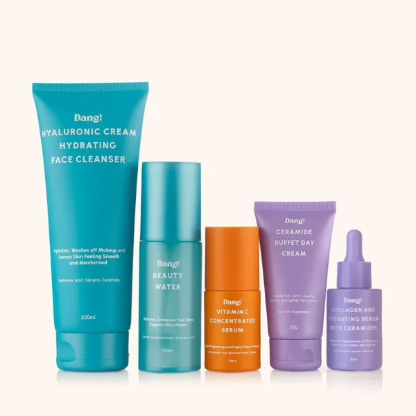 AN image of a line up of 5 skincare products for skin barrier repair